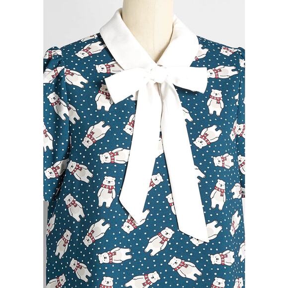 NWT ModCloth Christmas blouse top winter polar bear XS - Picture 3 of 4